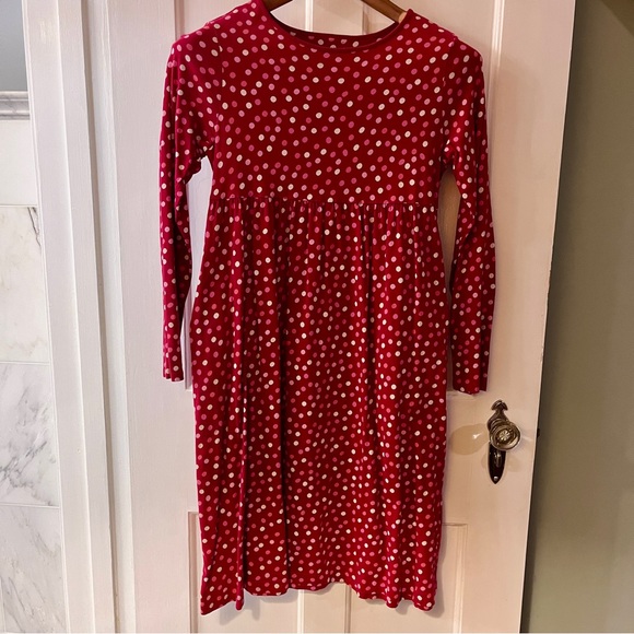 Girls Lands’ End red polkadot skater dress with side pockets - Picture 1 of 8